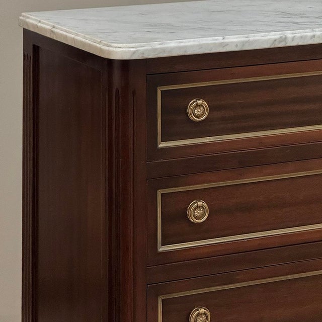 Mid 20th Century French Louis XVI Petite Mahogany Commode With Carrara Marble For Sale - Image 5 of 18