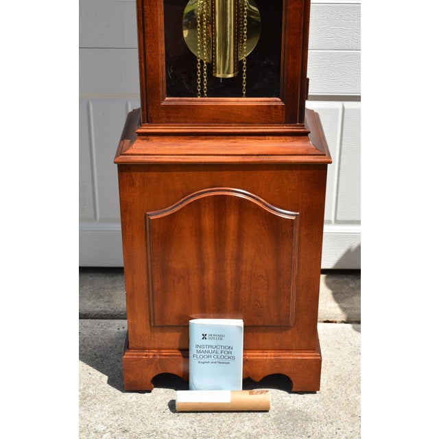 Howard Miller Cherry Grandfather Clock Mechanical Triple Weight Pendulum For Sale - Image 14 of 18