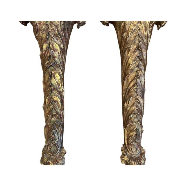 Vintage Neoclassical Regency Gilt Plaster Acanthus Leaf Wall Pockets / Gold Leaf Sconces For Sale In Dallas - Image 6 of 9