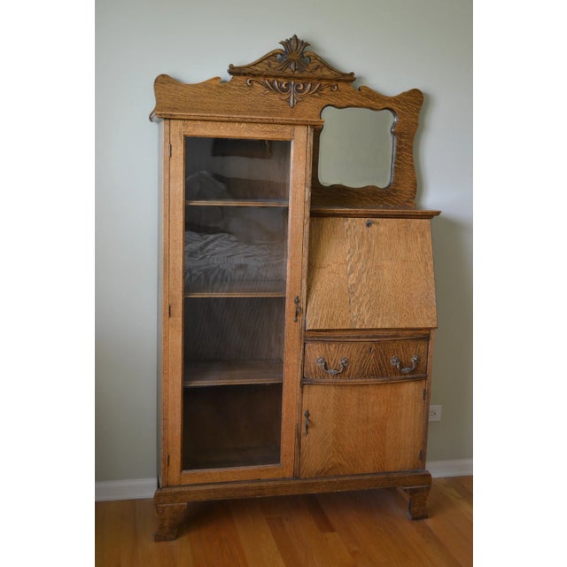Antique Larkin Tiger Oak Secretary Desk With Bookcase, Circa 1900 For Sale - Image 9 of 11
