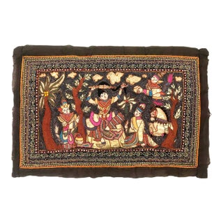 The Princes Procession, Ornate Burmese Embroidered Kalaga Wall Hanging With Gemstones & Sequins For Sale