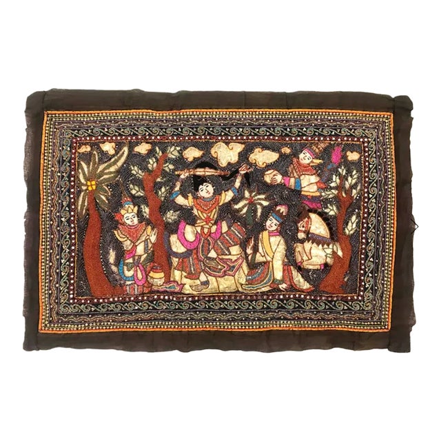 The Princes Procession, Ornate Burmese Embroidered Kalaga Wall Hanging With Gemstones & Sequins For Sale