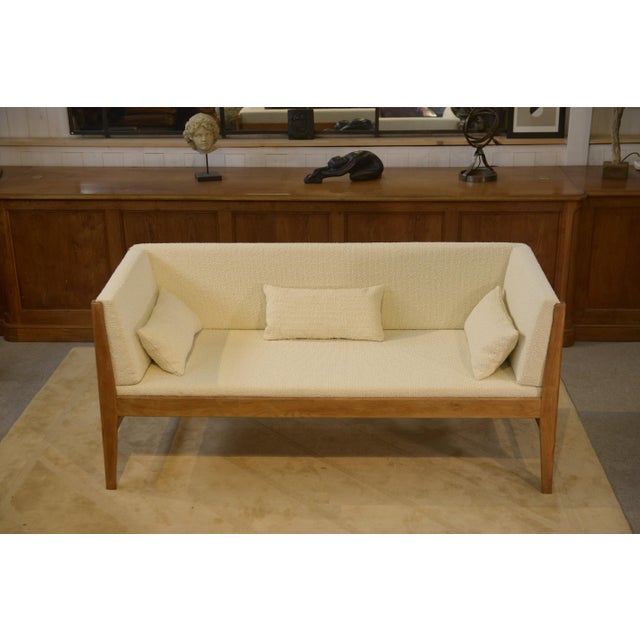 Oak and Ecru Bouclé Sofa by Guillerme et Chambron for Votre Maison, 1960s For Sale - Image 10 of 13