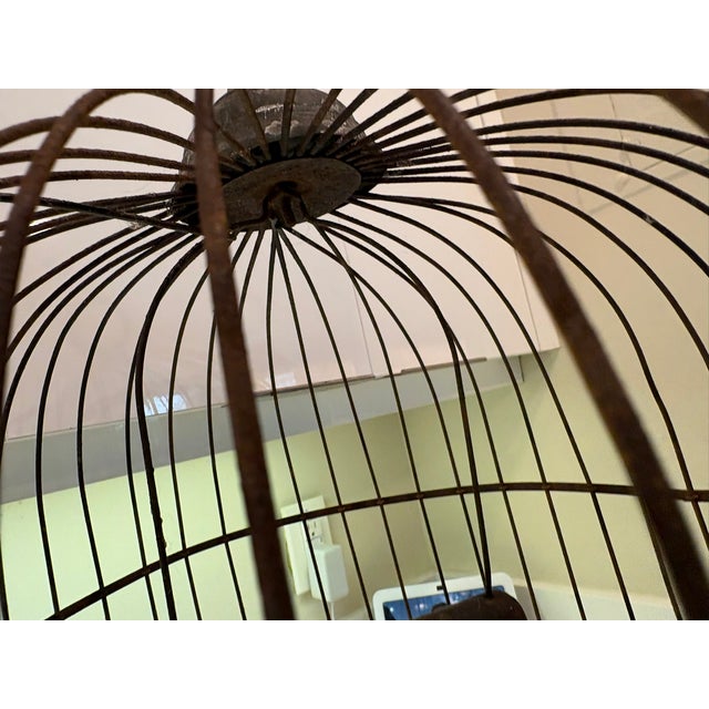 Wood Antique Distressed Iron Dome Birdcage Decor For Sale - Image 7 of 14