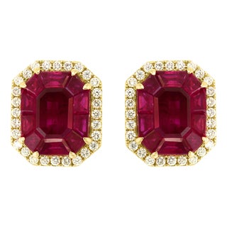 12 Carat Natural Burma Ruby and Diamond Earring in 18 Karat Yellow Gold For Sale