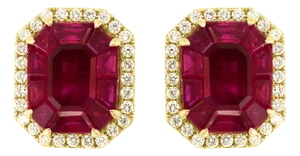 12 Carat Natural Burma Ruby and Diamond Earring in 18 Karat Yellow Gold