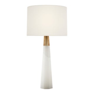 AERIN by Visual Comfort Signature Olsen Cordless Table Lamp in Alabaster with Linen Shade For Sale