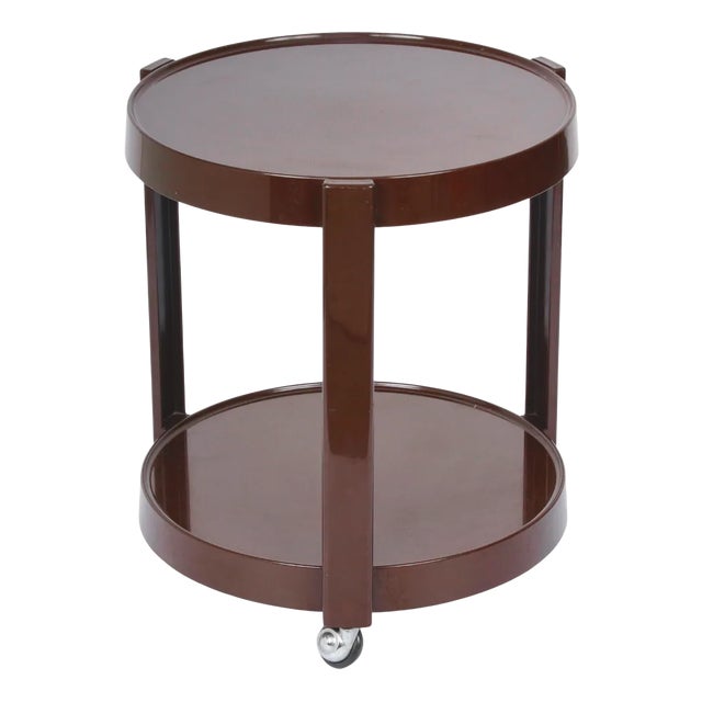 Mid-Century Italian Round Brown Plastic Bar Cart with Two Shelves, 1970s For Sale
