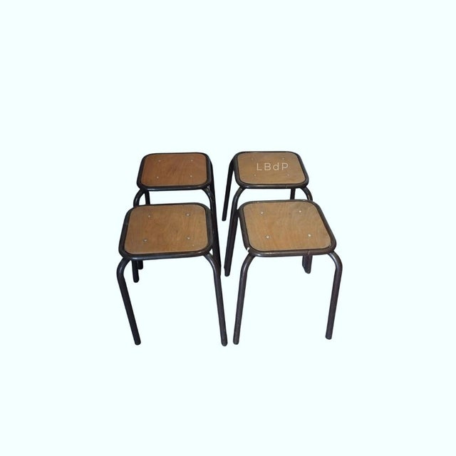 Vintage Industrial Stackable Bar Stools from Mullca, France, 1950s, Set of 4 For Sale - Image 16 of 16