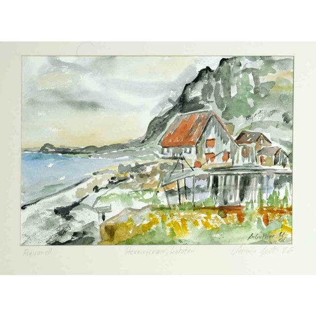 Armin Guther, View of Henningsvaer Lofoten, 1986, Watercolor For Sale