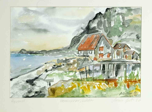 Armin Guther, View of Henningsvaer Lofoten, 1986, Watercolor