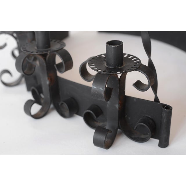 Metal Mid Century Gothic Style Wall Mounting Wrought Iron Candelabras - A Pair For Sale - Image 7 of 9