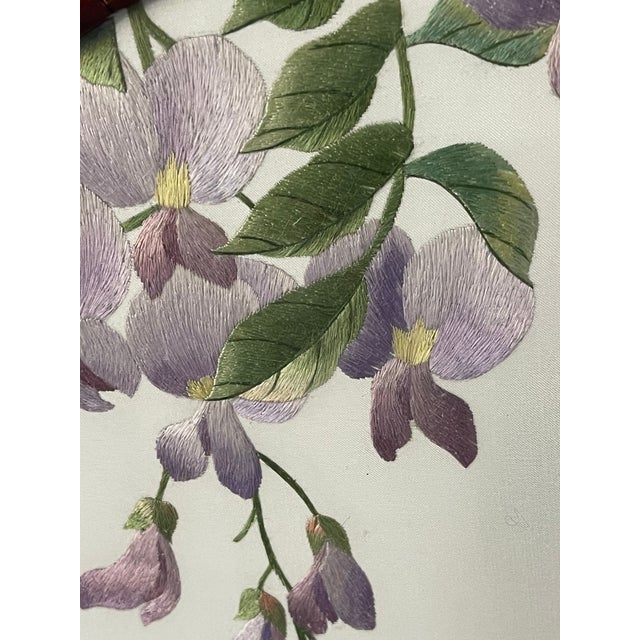 Antique Chinese Qing Dynasty Rosewood Silk Tablescreen For Sale - Image 4 of 9