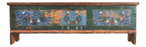 19th Century Swedish Folk Art Painted Pine Blanket Chest Trunk 6 Ft