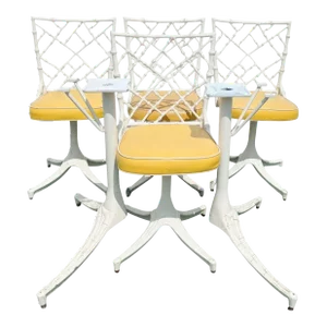 Vintage Faux Bamboo Kessler for Phyllis Morris Regency Iron Swivel Patio 4 Dining Chairs, Table Base- Set of 6