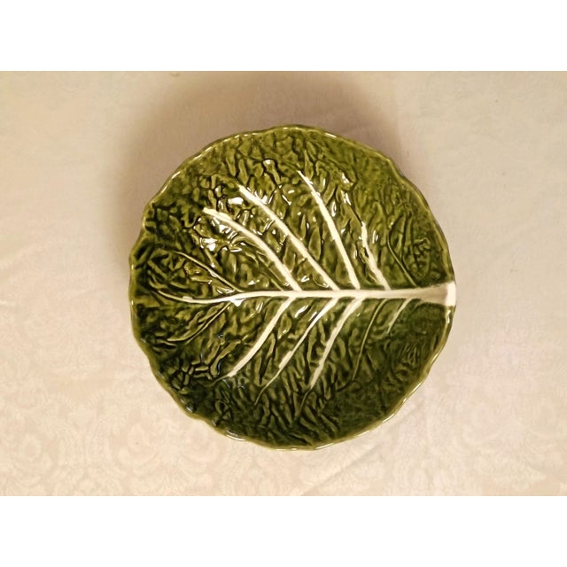 French Country Vintage Bordallo Pinheiro Cabbageware Salad Bowl Green Leaf Majolica Ceramic Serving Dish New Traditional Dining Table Centerpiece Display For Sale - Image 3 of 6