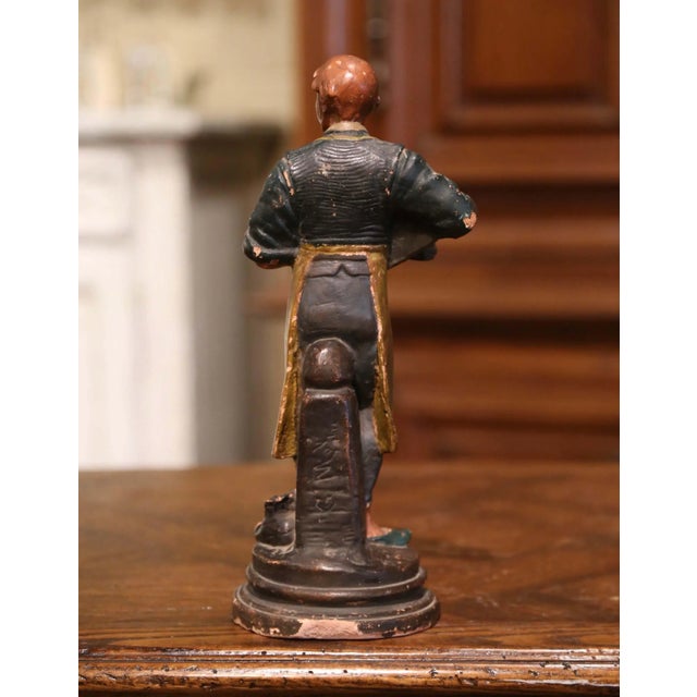 Ceramic 19th Century French Hand Painted Terracotta Shoe Maker Figurine For Sale - Image 7 of 10