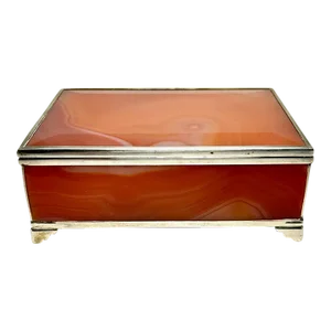 Continental Silver Mounted Red Agate Box