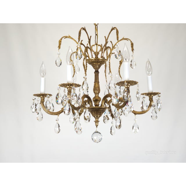 Antique 6 Arm Absolutely Fabulous Brass Cut Lead Glass Crystal Chandelier For Sale In South Bend - Image 6 of 12