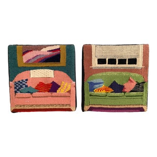 1990s Modern Colorful Abstract Textile Art - Set of 2 For Sale