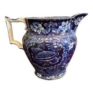 Circa 1830 Staffordshire Dark Blue Transfer Decorated Pitcher by Joseph Stubbs or Longport, Burslem in the Shell Pattern For Sale