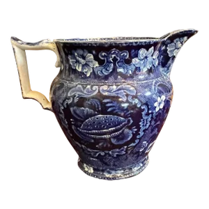 Circa 1830 Staffordshire Dark Blue Transfer Decorated Pitcher by Joseph Stubbs or Longport, Burslem in the Shell Pattern