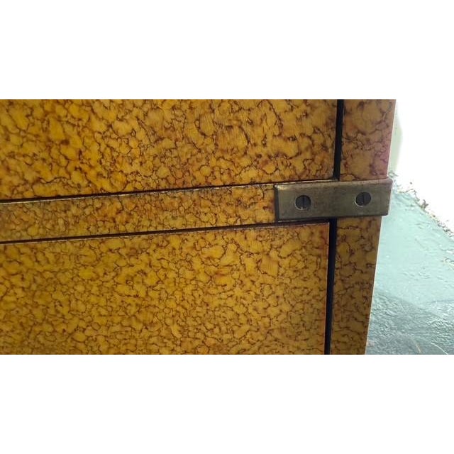 1970s Henredon Campaign-Style Chest of Drawers — Faux Shagreen Finish, Brass Hardware For Sale - Image 13 of 15