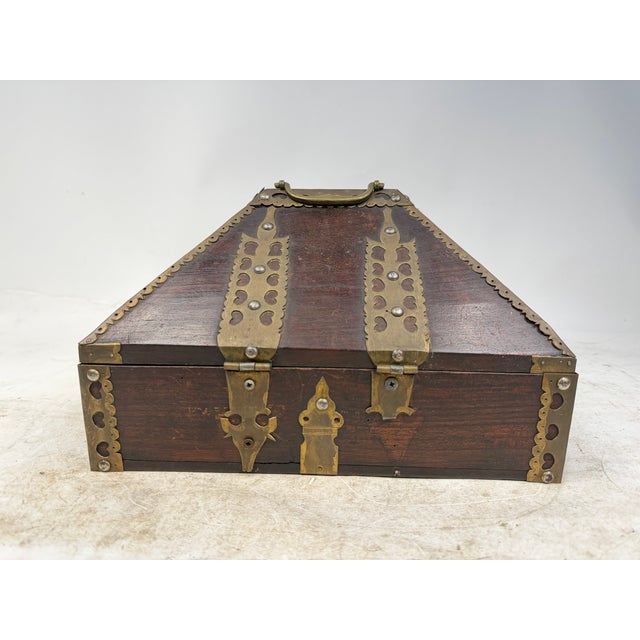 Antique Indian Jewelry Box in Wood and Brass, 1800s For Sale - Image 10 of 16