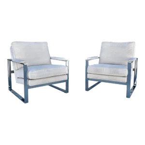 Mid Century Modern Chrome Lounge Chairs Attributed to Milo Baughman - Set of 2