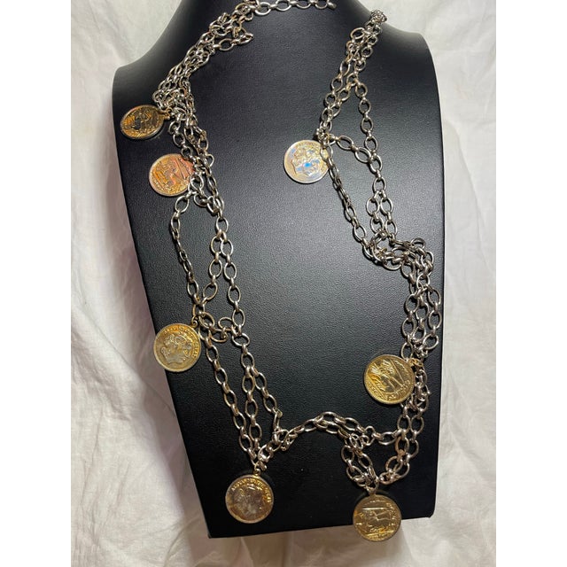 Coro Coin Charm Necklace Republique Francaise Alexander the Great French Replica Dangling Coin Chain Mail. MCM Jewelry For Sale - Image 4 of 6