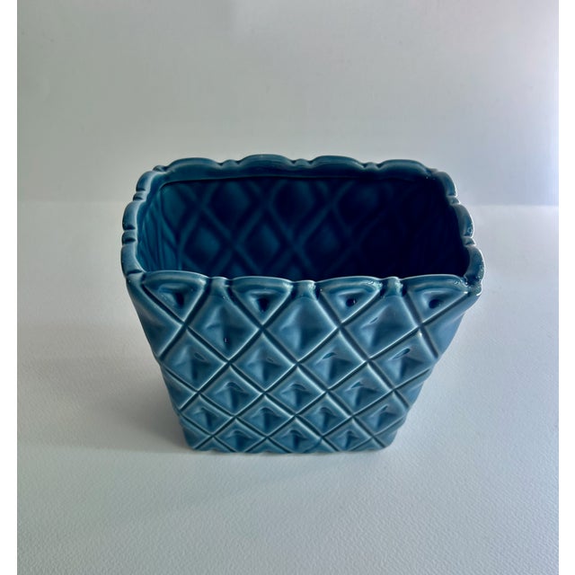 Mid Century Modern Cornflower Blue Ceramic Planter For Sale - Image 4 of 17
