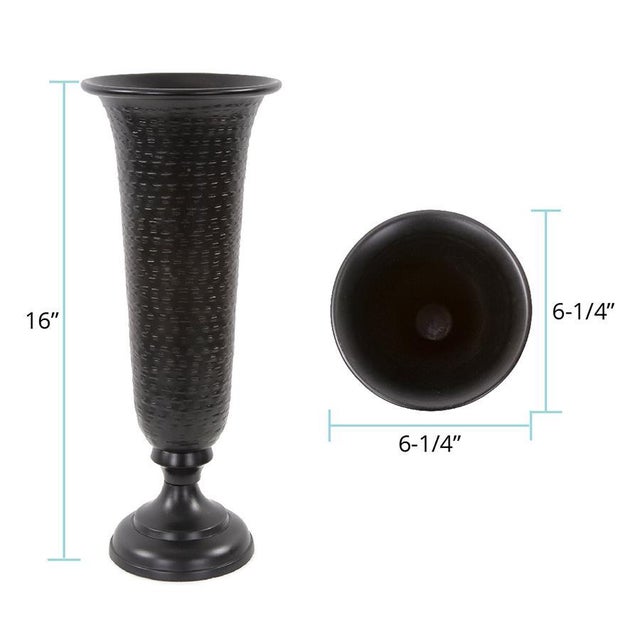 Black Hammered Em Dash Tall Flared Trumpet Vase- Medium For Sale - Image 8 of 8