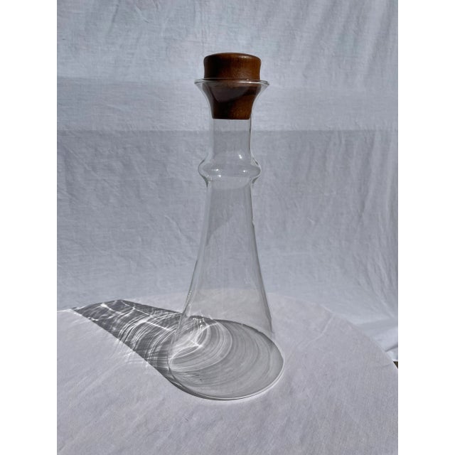 Wood Vintage Mid Century Danish Modern Teak Topped Glass Decanter For Sale - Image 7 of 10