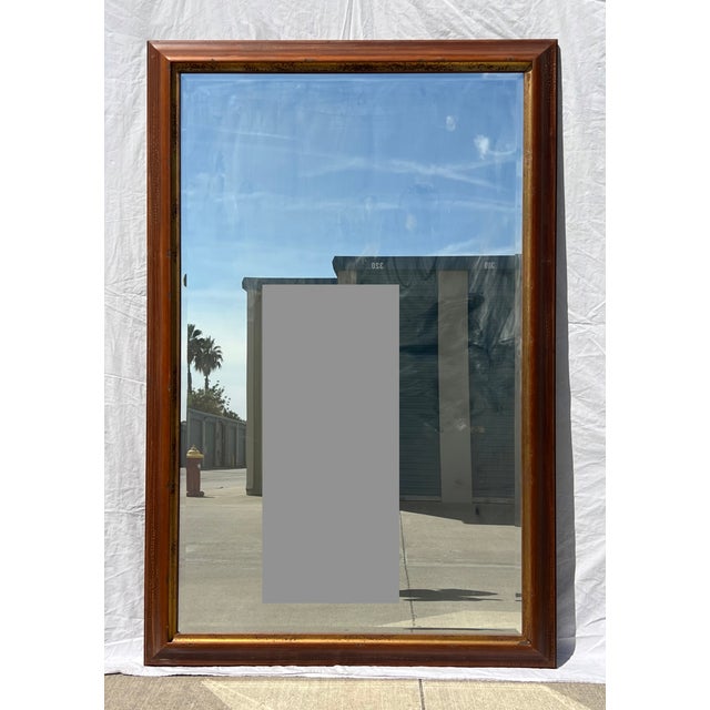 Contemporary Italian Walnut Wood & Gold Distressed Floor Mirror For Sale - Image 3 of 13