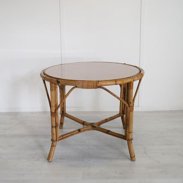 Mid-Century Modern Italian Bamboo Table with Glass Top, 1960s For Sale - Image 3 of 7