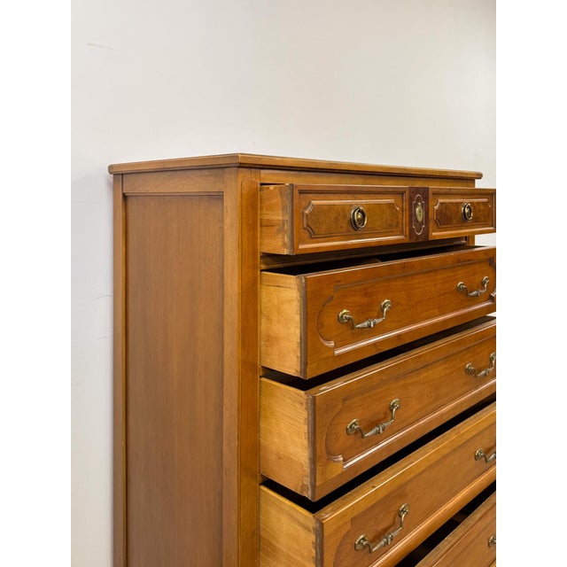 Vintage Thomasville Transitional Tallboy Dresser, Burlwood Accents, MCM Casegood For Sale - Image 11 of 18