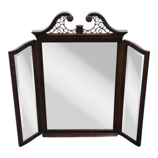 Century Furniture Claridge Collection Solid Mahogany Traditional Style 56" Pierced Pediment Tri-View Mirror For Sale