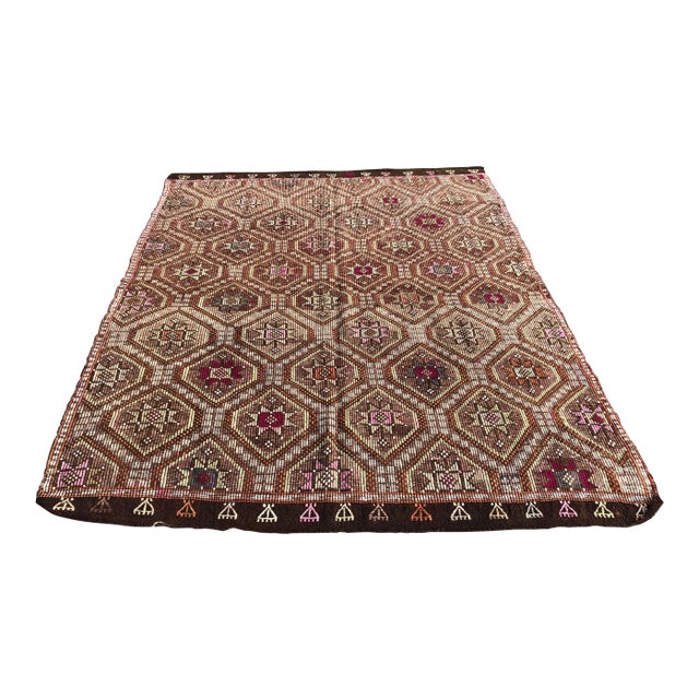 1960s Vintage Turkish Handwoven Rug - 7′4″ × 9′4″ For Sale