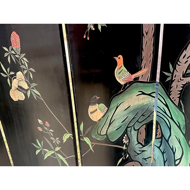 1970s Chinese Export Six Panel Coromandel Screen With Gold Leaf For Sale - Image 12 of 16