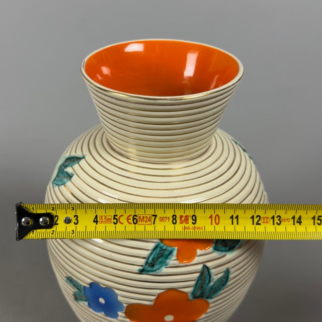 Vintage Beige and Orange Ceramic Vase with Relief Flowers from Umbertide Fornaci For Sale - Image 9 of 11