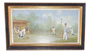 C.M., Tennisspieler aus der Zeit, 1890s, Oil Painting on Copper Plate, Copper & Paint & Spruce