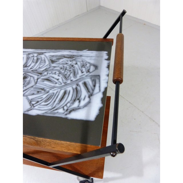 Black Teak Trolley with Botanical Tile Top, 1960s For Sale - Image 8 of 14