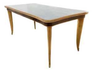 Vintage Beech and Maple Dining Table with Patterned Glass Top, Italy, 1950s