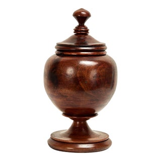 Vintage Turned Wood Lidded Urn For Sale
