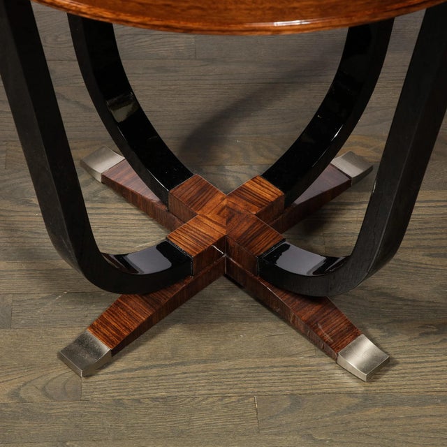 1930s Art Deco Gueridon Table in Book-Matched Walnut, Lacquered Legs & Nickel Sabots For Sale - Image 10 of 13