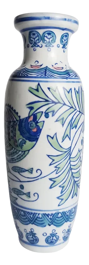 Asian Hand-Painted Porcelain Vase with Fish Motif, 1995
