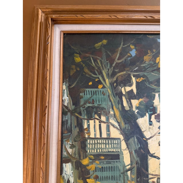 Vintage Mid Century Impasto Oil Painting, Historic House in Autumn, Signed S. Harper, Carved Gold Frame For Sale - Image 10 of 12