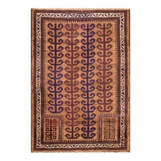 1890s Brown Abstract Geometric Antique Afghanistan Baluch-Turkmen Rug 2' 9" X 3' 10" Wool Carpet For Sale