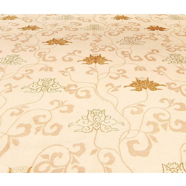 Contemporary Surface Subtly Floral Beige and Brown Silk Rug by Doris Leslie Blau For Sale - Image 4 of 7