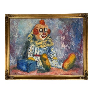 A Canvas Laid on Board Painting of a Clown by Gentile For Sale